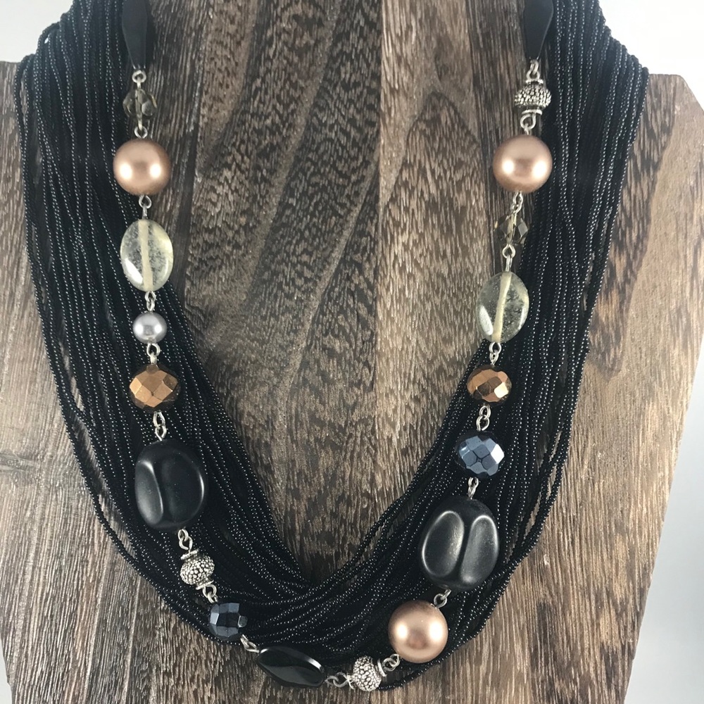 Coldwater Creek Black Seebead Statement Necklace